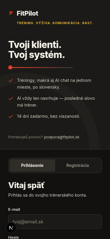 Dashboard trénera v appke FitPilot so zoznamom klientov